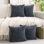 Set of 4 Grey Blue Decorative Throw Pillow Covers 18x18 Inch Corduroy Pillow Covers for Bed Couch Sofa Living Room Soft Square Cushion Cases