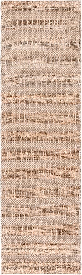 SAFAVIEH Natural Fiber Collection Runner Rug - 2'3" x 8', Ivory & Natural, Handmade Boho Farmhouse Rustic Jute & Cotton Jute, Ideal for High Traffic Areas in Living Room, Bedroom (NFB654A)