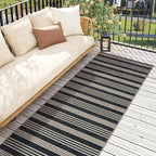 Lahome Elance Striped Easy Jute Runner, 2x6 Kitchen Runner Rug Non Slip Washable Outdoor Rug for Entryway Indoor, Farmhouse Indoor Outdoor Black Carpet for Hallway 6ft Entry Front Door