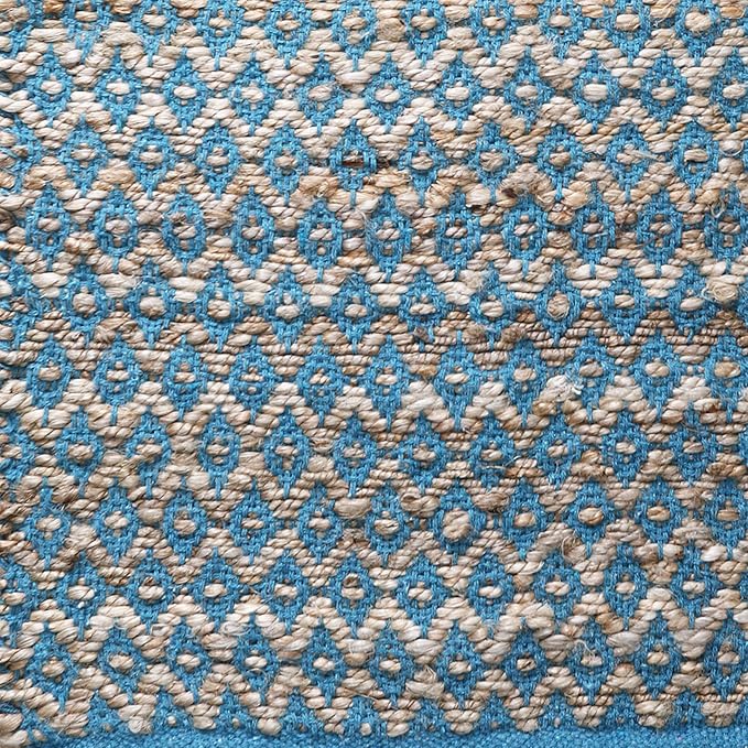 Jute Cotton Diamond Woven Rag Rug 2x3 Feet - Teal Natural, Reversible Small Soft Floor Décor Area Rugs Ideal for Entryway, Kitchen, Laundry Room | Boho Farmhouse Accent Sturdy Door Mat for Bedroom