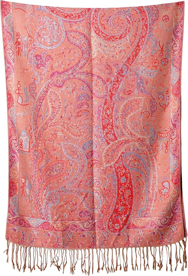 Achillea Reversible Paisley Pashmina Rave Scarf – Exotic Indian Shawls and Wraps for Evening Dresses, Festivals, All Seasons