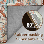 YJ.GWL Area Rugs for Living Room 4x6 Machine Washable Rugs for Bedroom, Non Slip Floral Vintage Rug Indoor Carpet, Stain Resistant Throw Rug for Dining Room Kitchen, Copper Tan