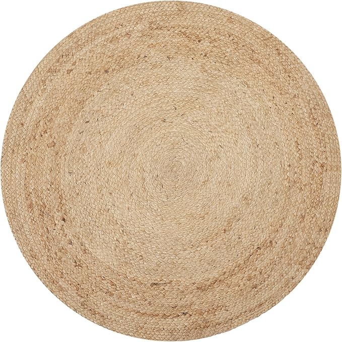 · REDEARTH · Round Area Rug - 4 Feet Braided Natural Jute with Non-Skid Backing - Handwoven Boho Rug for Bedroom, Kitchen, Living Room - Farmhouse Aesthetic Home Decor - Durable Handmade Rug