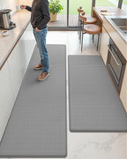 Color&Geometry Anti Fatigue Cushion Extra Large Kitchen Mat for Floor - 24x59+24x87,Easy Clean, Waterproof & Oil Proof, Anti Slip, Foam Rubber Runner Rug for Front Sink Comfort Standing, Grey Set of 2
