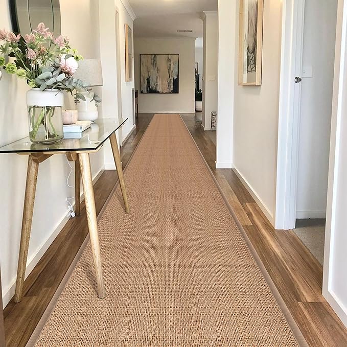 19ft Hallway Runner Rug Mat Non Slip, Rubber Backed Absorbent Floor Rug Carpets, Runner for Entryway Porch Backyard Dining Room, Camel