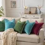 decorUhome Chenille Soft Cozy Throw Pillow Covers 20x20 Set of 2, Modern Farmhouse Boho Velvet Decorative Pillow Cases with Stitched Edge for Couch Sofa Bed Home Decor, Forest Green