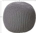 Urban Lifestyle | Large Round Cotton Knitted Ottoman Pouf Seat Cushion Home Decor Accent Seating Floor Pillow Soft Modern Living Room Furniture Hand Woven Cotton, Dark Grey