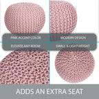 BIRDROCK HOME Round Pouf Ottoman | Cotton Braided Foot Stool with Bean Bag Filling | Boho Foot Rest for Living Room & Bedroom | Compact & Comfortable Seating, Lightweight & Soft | Dusty Rose
