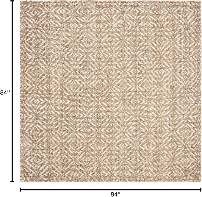 SAFAVIEH Natural Fiber Collection Area Rug - 7' Square, Natural & Ivory, Handmade Boho Farmhouse Woven Jute, Ideal for High Traffic Areas in Living Room, Bedroom (NF185A)