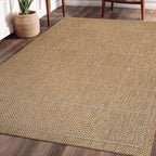 Beverly Rug Easy Jute Checkered Squared Rug 10x14 Washable Large Indoor Outdoor Area Rugs for Living Dining Room Patio Office Stain Resistant Non Shedding Casual Indoor Outside Carpet 10 x 14 Natural