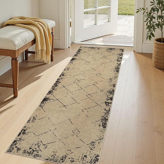 2x6 Jute Runner Rug for Hallway: Farmhouse Washable Kitchen Rug Non Slip Outdoor Indoor Rug for Bedroom Porch Laundry Bathroom - Modern Brown