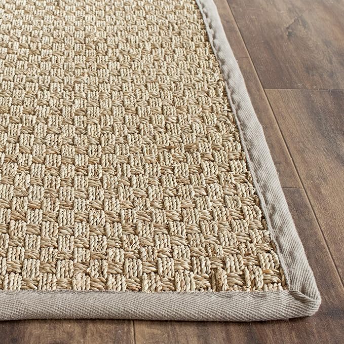 SAFAVIEH Natural Fiber Collection Runner Rug - 2'6" x 8', Natural & Grey, Seagrass, Basketweave Pattern with Border (NF114P)