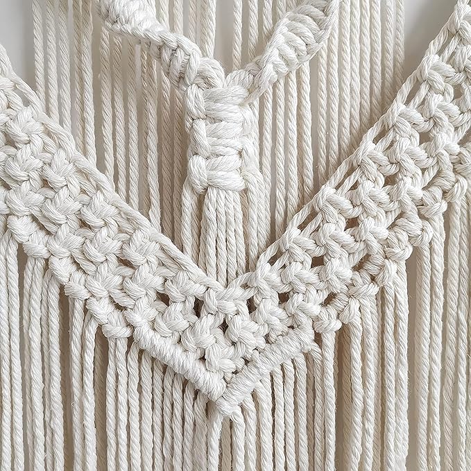oiikain Large Handmade Boho Macrame Wall Hanging Tapestry - Chic Bohemian Woven Home Decor art for Living Room, Bedroom, and Wedding Parties (Beige, twelve rhombus)
