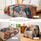 Boho Throw Blanket for Couch Cover, 100% Handwoven Cotton Southwestern Farmhouse Floral Decor Reversible Blanket, All Season Throw for Sofa Bed Tapestry Outdoor Camping Picnic 71″×91″