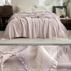 FOSSA Muslin Blanket with Fringe - 4-Layer 100% Cotton Gauze Super Soft & Breathable Throw -Lightweight Decorative Cooling Blanket for Bed, Sofa, Office (Greyish Pink, Throw XL (50" × 70"))
