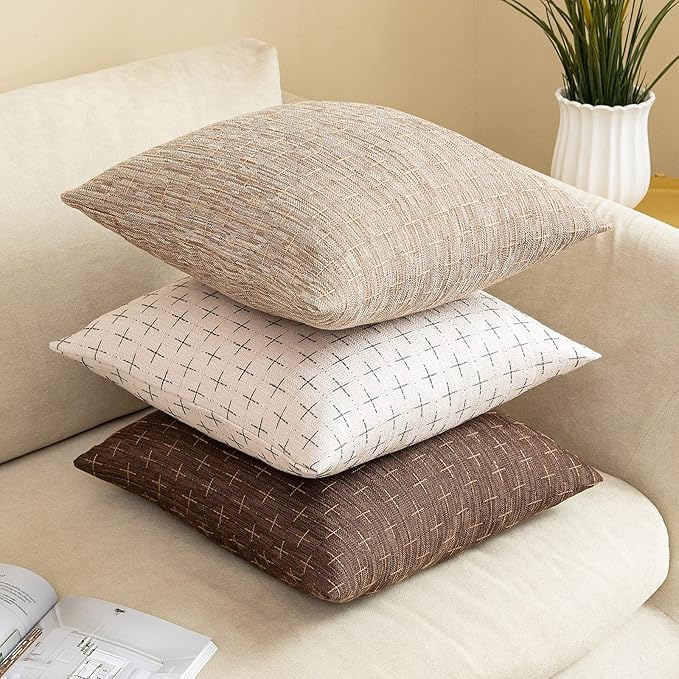 MIULEE Pack of 2 Decorative Vintage Burlap Linen Brown Throw Pillow Covers Modern Farmhouse Pillowcase Rustic Woven Textured Cushion Cover for Sofa Couch Bed 16x16 Inch Dark Coffee
