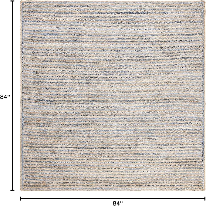 SAFAVIEH Cape Cod Collection Area Rug - 7' Square, Natural & Blue, Handmade Flat Weave Jute, Ideal for High Traffic Areas in Living Room, Bedroom (CAP250A)