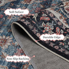 Amearea Vintage Design Navy Blue Area Rugs for Living Room, 4x6 Machine Washable Floral Collection Traditional Bedroom Rug, Low Pile Dinning Room Carpet, No Slip Office Kitchen Home Decor, Navy Blue