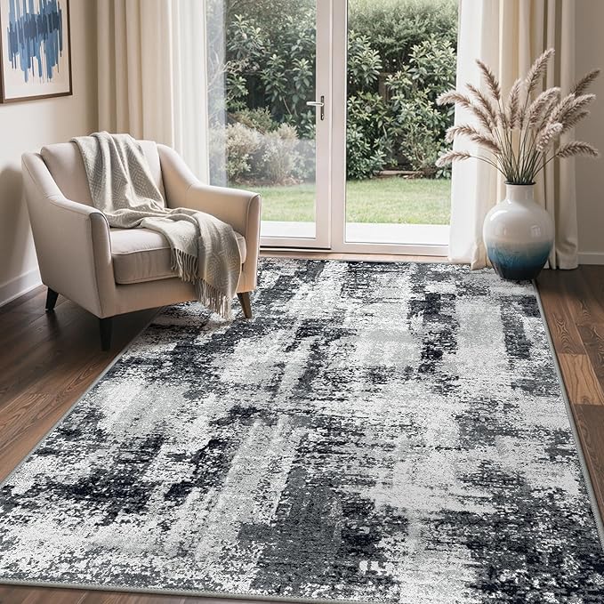 GENIMO Washable Rugs 5x7 Area Rugs for Living Room Bedroom, Modern Lightweight Rug Ultra Soft Indoor Area Rugs 5x7 for Dining Room, Low Pile Carpet with Non Slip Backing, Black White