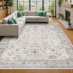 Boho Light Grey 5x7 Living Room Rug - Modern Vintage Eclectic Floral Pastel Neutral Taupe, Washable Low Pile Non-Slip Large Area Rugs for Nursery Dining Under Table Bedroom Lounge