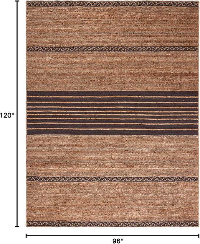 SAFAVIEH Area Rug 8x10 - Natural Fiber Collection - Large - Natural & Brown, Handmade Braided Jute, Stripe Pattern, Ideal for Living Room, Bedroom, Dining Space (NFB262T)
