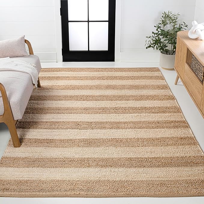JONATHAN Y Jayden Woven Jute Stripe Natural/Bleach Indoor Area Rug, 8x10, Rustic, Farmhouse, Traditional, Lodge, Easy-Cleaning for Living Room, Bedroom, Kitchen, Non-Shedding (NRF202C-8)