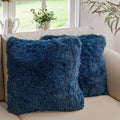 Cheer Collection Throw Pillows for Couch and Bed, Soft Shaggy Throw Pillows with Inserts Included, Cozy Long Hair Faux Fur Pillows - Set of 2-20" x 20" - Navy Blue