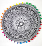 CRAFT KALA Black Elephant Flower Large Hippie Mandala Meditation Floor Ottoman Pillow Cushion Pouf Cover Square Poufs Bohemian Floor Cushion Case Outdoor Fireplace Living Room Decor Cover 24" Round