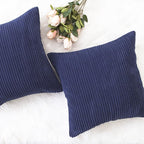 Home Brilliant Striped Decorative Corduroy Velvet Large Euro Sham Set of 2 60x60 cm Couch Throw Pillow Cover for Bed, 24 x 24 inch, Navy Blue