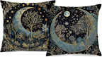 Vintage Dark William Morris Moon Night Forest Decor Pillow Covers 18x18 Set of 2,Black Forest Decor,Dark Dcademia Floral Decorative Throw Pillow Covers for Home Bedroom Living Room