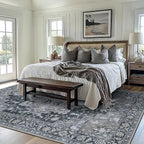 GENIMO 9x12 Area Rugs for Living Room, Machine Washable Non Slip Vintage Rugs, Low Pile Lightweight Chenille Print Rug for Bedroom, Dining Room, Home Office,Dark Gray