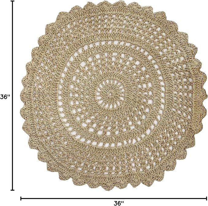 Ramanta Home Jute Handmade Natural Crochet Woven Rug 3 Feet Round, Anti- Slip Circle Boho Farmhouse Accent Area Rugs for Living Room, Kitchen, Bedroom | Nursery Costal Neutral Floor Patio Mat