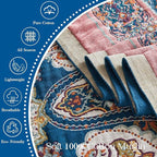 Boho Throw Blanket 100% Cotton Muslin Woven Blanket Bohemian Bed Throws Vintage Rustic Farmhouse Decor Reversible Bed Blanket Quilt for All Seasons（Blue 80"x90"）