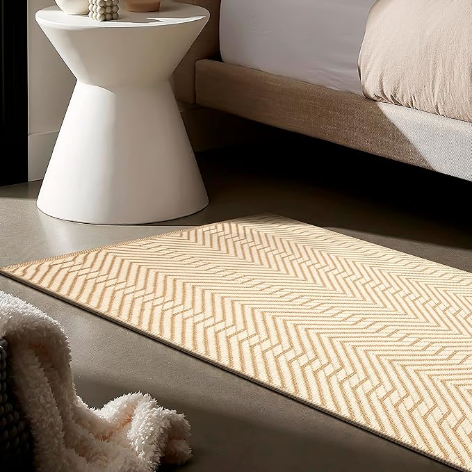 Jute Cotton Geomatric Area Runner Rug 2x6 Feet - Natural White, Reversible Boho Beige Ivory Runners Ideal for Hallways, Kitchen, Laundry Room | Farmhouse Decorative Costal Decor Floor Mats for Nursary