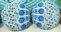 CRAFT KALA Mandala Floor Pillow Cushion Cover Seating Throw Cover Hippie Decorative Bohemian Ottoman Poufs Pom Pom Pillow Cases Indian Cotton Living Room Home Décor 24" Round Set Of 2, Sky Blue Mirchi