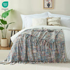 Multi-Color Pink Blue Cable Woven Throw Blanket for Couch,50"X60" Boho Style Textured Blankets for Home Decor,Super Soft Warm Cozy Chunky Blanket with Decorative Tassels for Bed