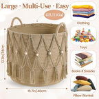 Blanket Basket for Living Room Decor Storage Basket for Toy Organizer Boho Decor Baskets for Modern Farmhouse Decor Small Laundry Basket for Bedroom and Laundry Room Organization,Beige