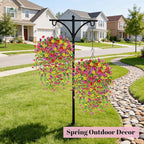 Der Rose 2Pcs Artificial Hanging Flower Basket for Outdoors Fake Hanging Flowers Plants with 4 Faux Silk Trailing Vines for Porch Patio Balcony Spring Decor