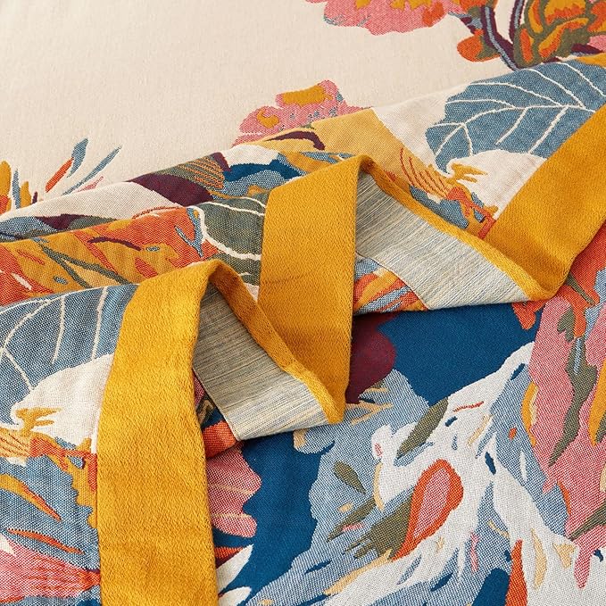 Boho Throw Blanket for Bed Couch- 100% Organic Cotton Muslin 50x60 Inch Fall Blanket Cozy Reversible Breathable Quilt Throw All-Season for Sofa & Bedroom Washable Floral Decor Blankets