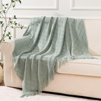 BATTILO HOME Sage Green Throw Blanket for Couch, Boho Bed Throws Blanket, Spring Decorative Light Blue Throw Blanket for Sofa Living Room, 52"x80"