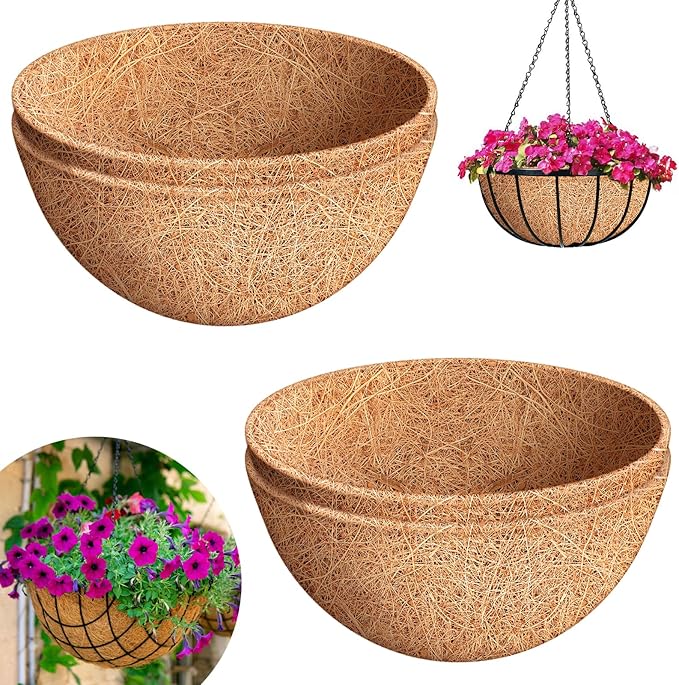 Riare 4 Pack 20 Inch Round Coco Liners Replacement, 100% Natural Coconut Coir Liners for Hanging Baskets, Garden Flower Vegetables Planter Pot, Window Box, Fence, Decks