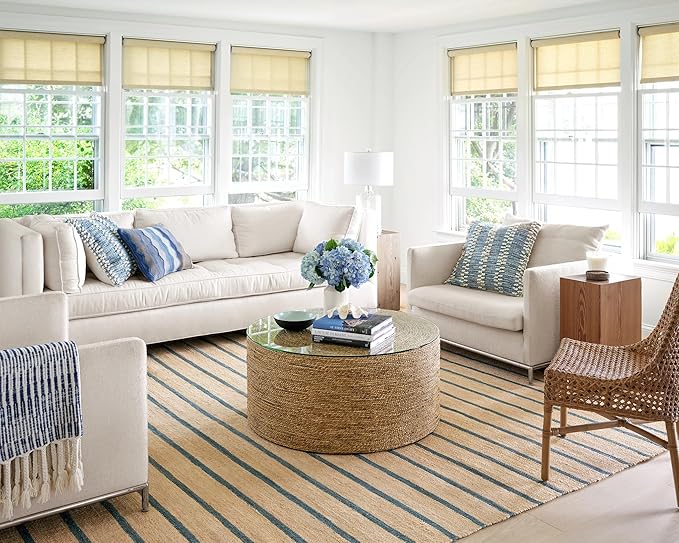 Dash & Albert Moana Blue Stripe Handwoven Jute Rug, 4 X 6 Feet, Blue/Multicolored Stripe Pattern