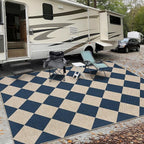 GarveeHome Checkered Easy Jute 3x5 Entryway Rug Machine Washable Outdoor Patio Rug Non-Slip Backing Checkerboard Indoor Outdoor Carpet for Hallway Bathroom Kitchen Bedroom Navy Blue