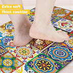 Boho Kitchen Rugs Set 2 Memory Foam Colorful Ceramic Comfort Tile Floor Mat Anti Fatigue Non-Skid PVC Runner Rug Water & Oil Proof Carpet for Kitchen Laundry Sink,17.3x28+17.3x47 Inch, C2