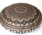 CRAFT KALA Boho Large Floor Pillow Pouf Cover Mandala Meditation Room Pillow Cover for Adults Round Bohemian Seating Pouf Cushion Cover for Kids Playroom 22" Black Gold Ombre