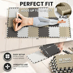 bemaxx Gym Mats Set - 18 pcs EVA Interlocking Foam Floor Tiles (12.6"x12.6"x0.4") 18sqft Protective Gym Flooring Sports Home Workout Exercise Mats Puzzle Garage Fitness Play-Room Pool Treadmill Bike