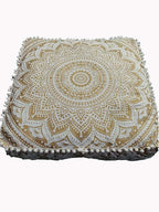 Gold Mandala Barmeri Large Floor Pillow Cover Cushion Meditation Seating Ottoman Throw Cover Hippie Decorative Zipped Bohemian Pouf Ottoman Poufs, Pom Pom Pillow Cases (White Gold, 24" Square)
