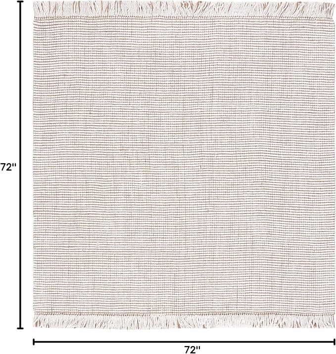 SAFAVIEH Natural Fiber Collection Area Rug - 6' Square, Ivory & Natural, Handmade Woven Farmhouse Fringe Jute, Ideal for High Traffic Areas in Living Room, Bedroom (NF826A)