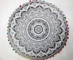 CRAFT KALA Large Round Bohemian Floor Pillow Pouf Cover Mandala Meditation Room Pillow Cover for Adults Boho Seating Poufs Cushion Cover for Kids Playroom 32" Round Grey Ombre