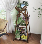 COPREE 3-Tier Tower Plant Stand Display Rack with Windmill Top,Bamboo Vintage Flower Pot Holder Shelf for Patio Balcony Decoration